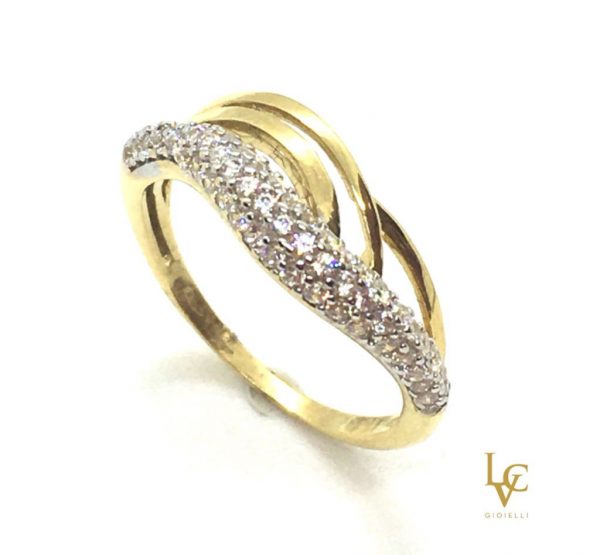 Anello fascia oro giallo con zirconi