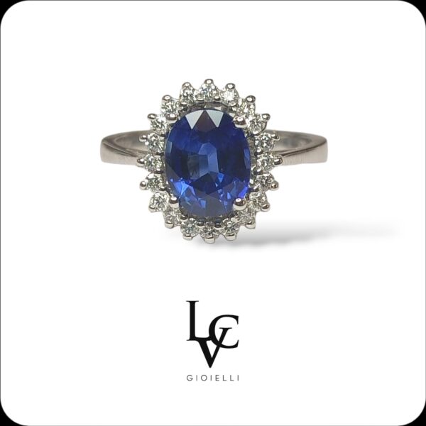 Anello Queen con Zaffiro Blu e Diamanti