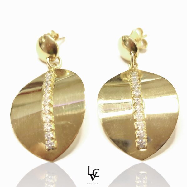 Orecchini  Foglia con zirconi in Argento 925 placcato oro