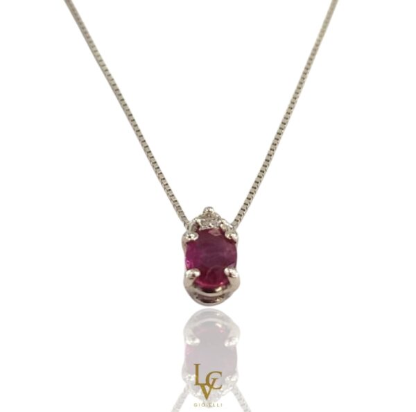 Collana rubino e punto luce con diamante