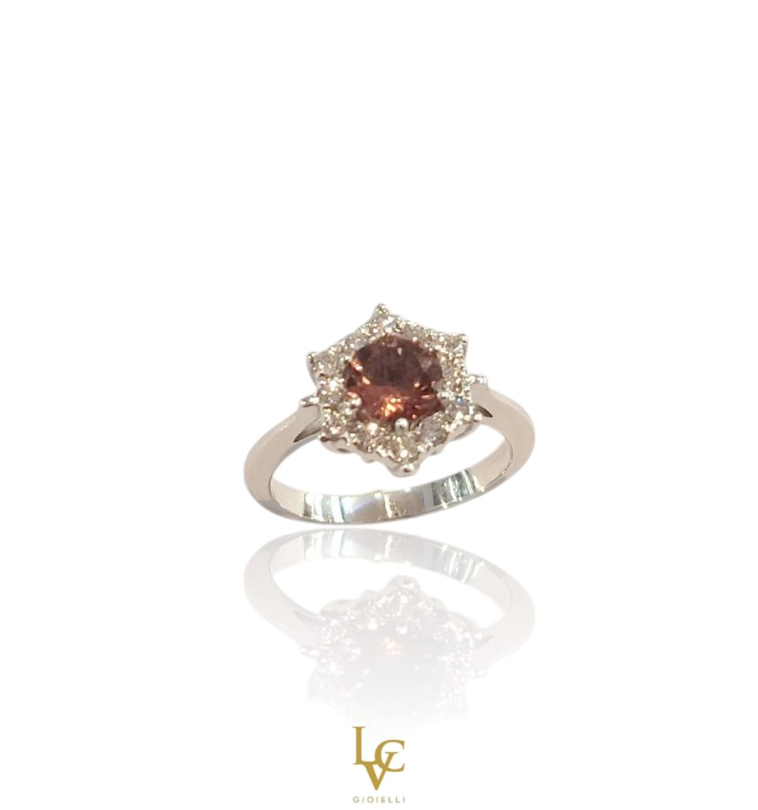 Anello Queen esagonale Tormalina round cut e Diamanti