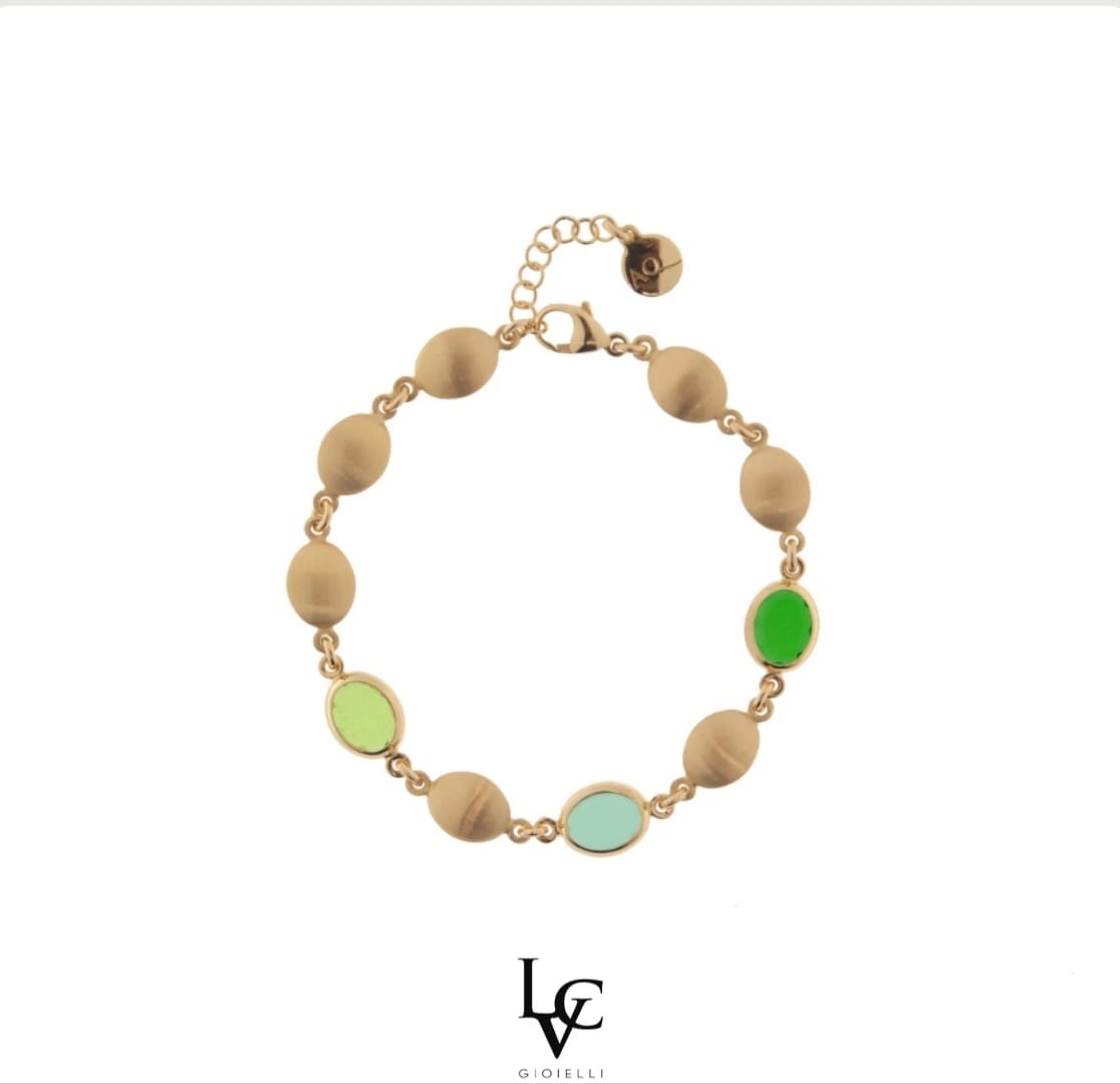Bracciale Mignon con saponette satinate e pietre ovali sui toni del verde
