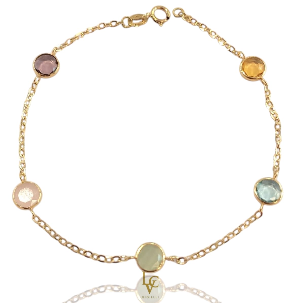 Bracciale con eleganti quarzi colorati in oro 18kt