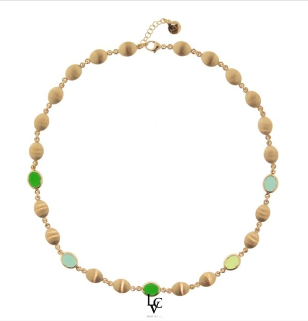 Collana Mignon con saponette satinate e pietre ovali sui toni del verde