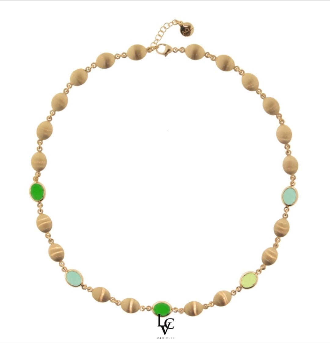 Collana Mignon con saponette satinate e pietre ovali sui toni del verde