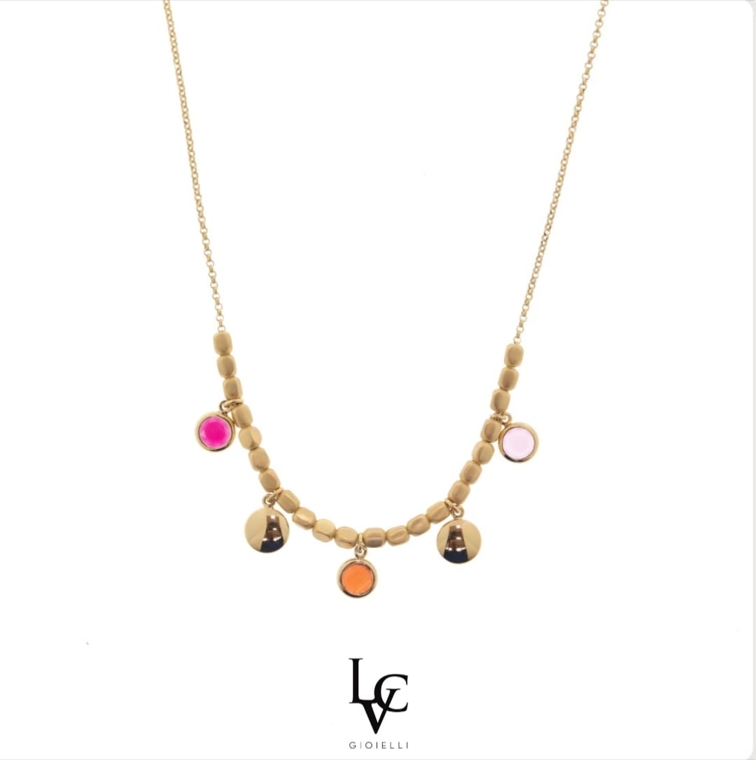 Collana mignon con pietre sui toni del rosa e dell'arancione