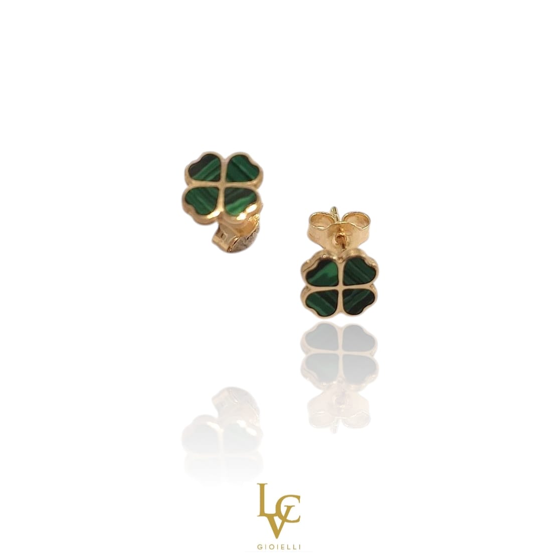 Orecchini con quadrifoglio malachite in oro 18kt